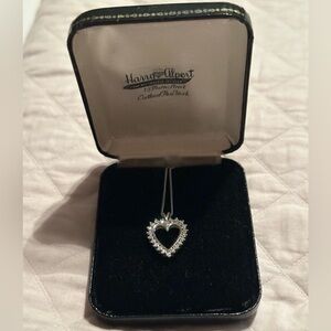 Vintage 14k White Gold Diamond Open Heart Necklace